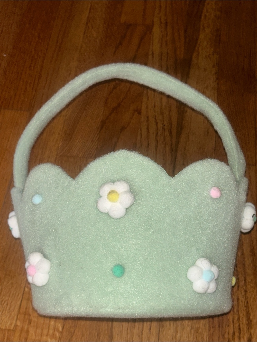 Green Floral Felt Basket - Soft Handle